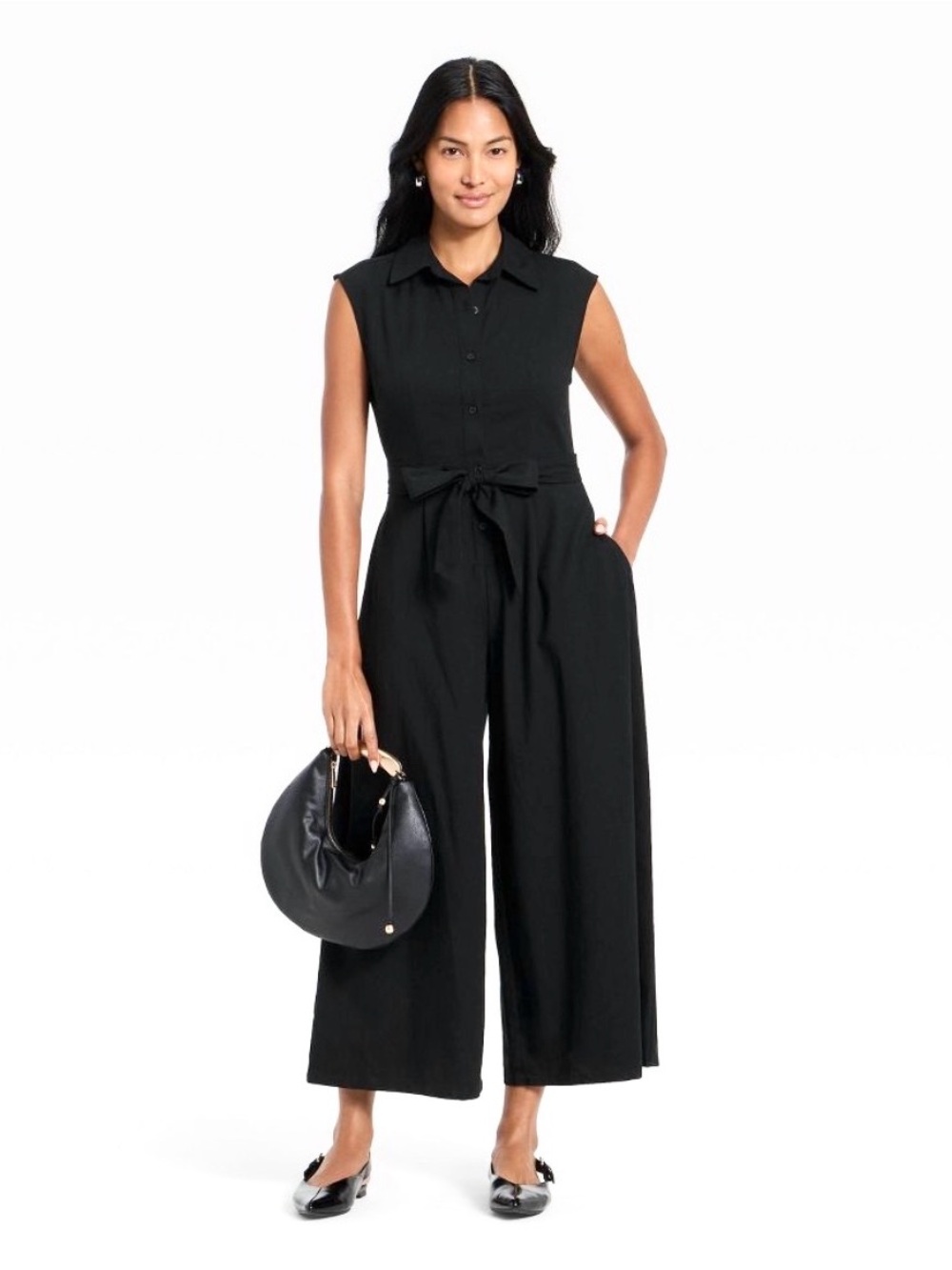 a new day Black Sleeveless Wide-Leg Tie-Waist Jumpsuit